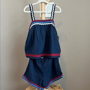 NWT Old Navy Blue Toddler Girl Striped Tank Top and Shorts Set 5T